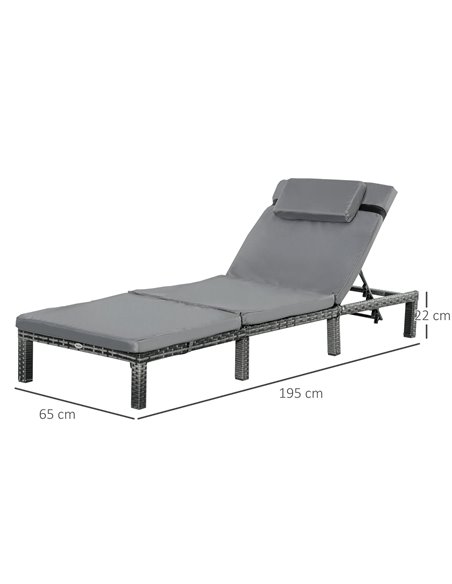 Outsunny Garden Outdoor Rattan Furniture Patio Sun Lounger Recliner Reclining Chair Bed Fire Resistant Sponge, Grey - pic 14598 | FastDaddyshop