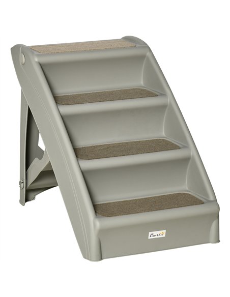 PawHut Foldable Four-Step Pet Stairs, for Cats, Small Miniature Dogs, with Non-Slip Mats 62 x 38 x 49.5cm - Grey - pic 145982 | FastDaddyshop