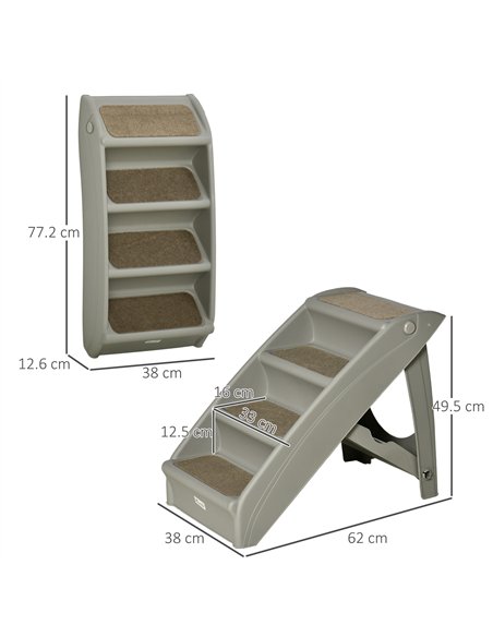 PawHut Foldable Four-Step Pet Stairs, for Cats, Small Miniature Dogs, with Non-Slip Mats 62 x 38 x 49.5cm - Grey - pic 145984 | FastDaddyshop