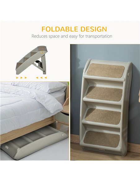 PawHut Foldable Four-Step Pet Stairs, for Cats, Small Miniature Dogs, with Non-Slip Mats 62 x 38 x 49.5cm - Grey - pic 145985 | FastDaddyshop
