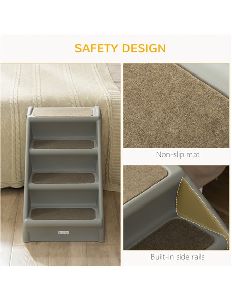 PawHut Foldable Four-Step Pet Stairs, for Cats, Small Miniature Dogs, with Non-Slip Mats 62 x 38 x 49.5cm - Grey - pic 145986 | FastDaddyshop