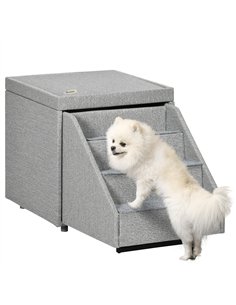 PawHut 2 in 1 Dog Steps Ottoman, Four-Tier Pet Stairs, for Small, Medium Dogs and Cats, with Storage Compartment - Grey