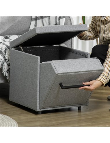 PawHut 2 in 1 Dog Steps Ottoman, Four-Tier Pet Stairs, for Small, Medium Dogs and Cats, with Storage Compartment - Grey