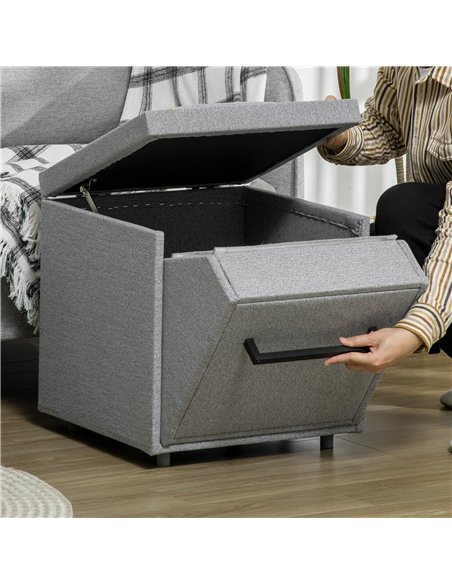 PawHut 2 in 1 Dog Steps Ottoman, Four-Tier Pet Stairs, for Small, Medium Dogs and Cats, with Storage Compartment - Grey - pic 145999 | FastDaddyshop