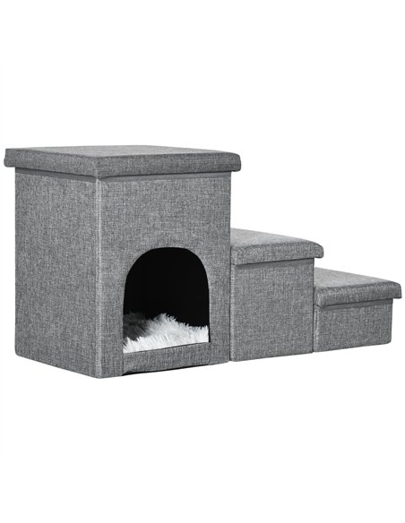 PawHut Dog Steps 3-step Pet Stairs with Kitten House and 2 Storage Boxes, 3 in 1 Dog Ramp for Sofa with Washable Plush Cushion - pic 146000 | FastDaddyshop
