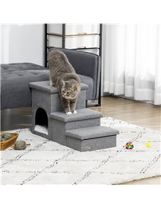 PawHut Dog Steps 3-step Pet Stairs with Kitten House and 2 Storage Boxes, 3 in 1 Dog Ramp for Sofa with Washable Plush Cushion 2