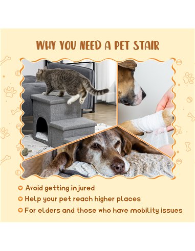 PawHut Dog Steps 3-step Pet Stairs with Kitten House and 2 Storage Boxes, 3 in 1 Dog Ramp for Sofa with Washable Plush Cushion