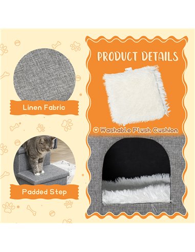 PawHut Dog Steps 3-step Pet Stairs with Kitten House and 2 Storage Boxes, 3 in 1 Dog Ramp for Sofa with Washable Plush Cushion