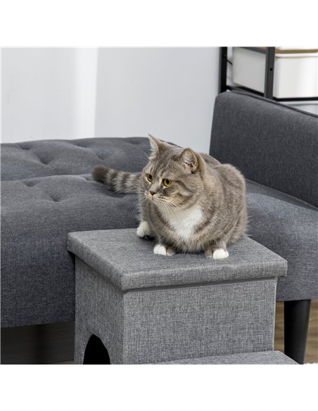 PawHut Dog Steps 3-step Pet Stairs with Kitten House and 2 Storage Boxes, 3 in 1 Dog Ramp for Sofa with Washable Plush Cushion - pic 146006 | FastDaddyshop