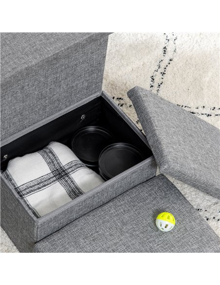 PawHut Dog Steps 3-step Pet Stairs with Kitten House and 2 Storage Boxes, 3 in 1 Dog Ramp for Sofa with Washable Plush Cushion - pic 146007 | FastDaddyshop