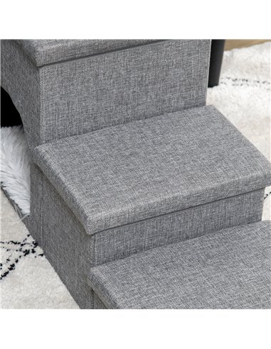 PawHut Dog Steps 3-step Pet Stairs with Kitten House and 2 Storage Boxes, 3 in 1 Dog Ramp for Sofa with Washable Plush Cushion