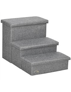 PawHut 3 Steps Pet Stairs, with Storage Boxes, for Bed, Couches - Grey