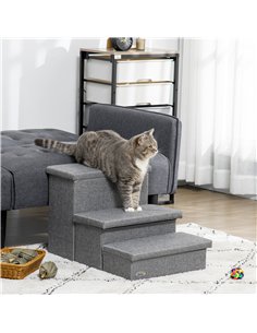 PawHut 3 Steps Pet Stairs, with Storage Boxes, for Bed, Couches - Grey 2