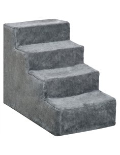 PawHut Four-Step Dog Stairs, with Washable Plush Cover, for High Bed Sofa, Dog Stairs for Small Dog and Cat - Light Grey