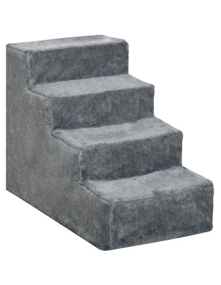 PawHut Four-Step Dog Stairs, with Washable Plush Cover, for High Bed Sofa, Dog Stairs for Small Dog and Cat - Light Grey - pic 146027 | FastDaddyshop