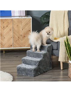 PawHut Four-Step Dog Stairs, with Washable Plush Cover, for High Bed Sofa, Dog Stairs for Small Dog and Cat - Light Grey 2