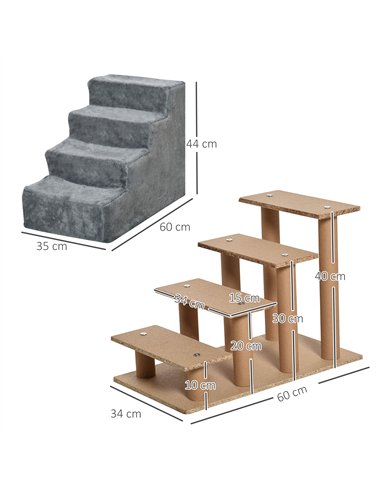 PawHut Four-Step Dog Stairs, with Washable Plush Cover, for High Bed Sofa, Dog Stairs for Small Dog and Cat - Light Grey