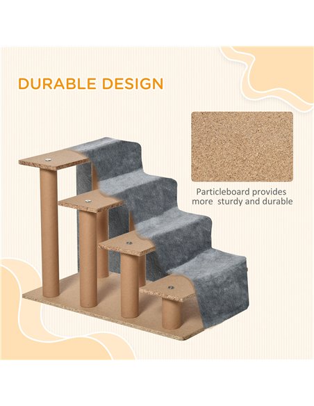 PawHut Four-Step Dog Stairs, with Washable Plush Cover, for High Bed Sofa, Dog Stairs for Small Dog and Cat - Light Grey - pic 146032 | FastDaddyshop