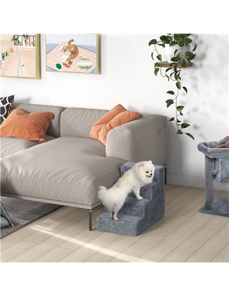 PawHut Four-Step Dog Stairs, with Washable Plush Cover, for High Bed Sofa, Dog Stairs for Small Dog and Cat - Light Grey - pic 146035 | FastDaddyshop