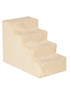 PawHut Four-Step Dog Stairs, with Washable Plush Cover, for High Bed Sofa, Dog Stairs for Small Dog and Cat - Beige