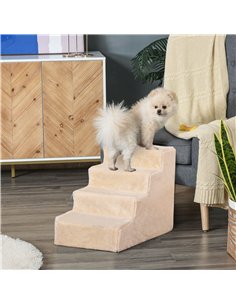 PawHut Four-Step Dog Stairs, with Washable Plush Cover, for High Bed Sofa, Dog Stairs for Small Dog and Cat - Beige 2