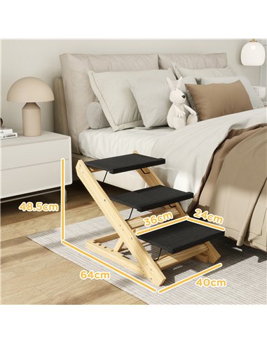 PawHut Adjustable Dog Steps Dog Ramp, 3-Step Non-slip Pet Stairs for Medium Sized Dogs, Foldable Dog Stairs for Bed Sofa