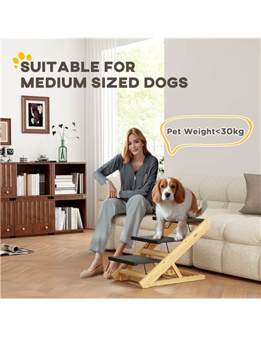 PawHut Adjustable Dog Steps Dog Ramp, 3-Step Non-slip Pet Stairs for Medium Sized Dogs, Foldable Dog Stairs for Bed Sofa
