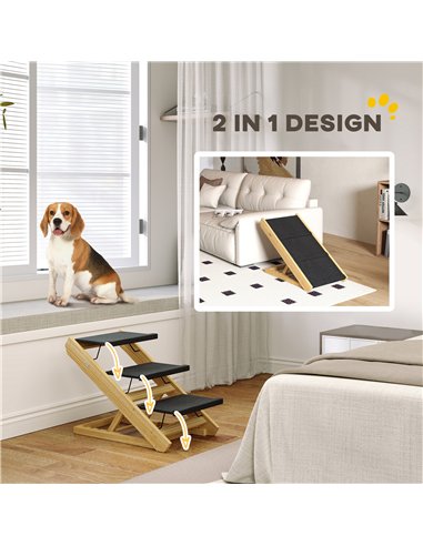 PawHut Adjustable Dog Steps Dog Ramp, 3-Step Non-slip Pet Stairs for Medium Sized Dogs, Foldable Dog Stairs for Bed Sofa