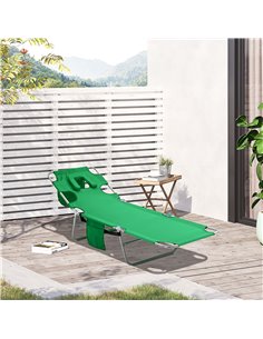 Outsunny Foldable Sun Lounger with Reading Hole, 5 Level Adjustable Backrest, Headrest Pillow, Green 2
