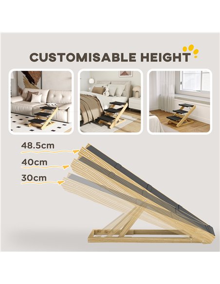 PawHut Adjustable Dog Steps Dog Ramp, 3-Step Non-slip Pet Stairs for Medium Sized Dogs, Foldable Dog Stairs for Bed Sofa - pic 146050 | FastDaddyshop