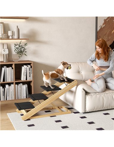 PawHut Adjustable Dog Steps Dog Ramp, 4-Step Non-slip Pet Stairs for Large Sized Dogs, Foldable Dog Stairs for Bed Sofa