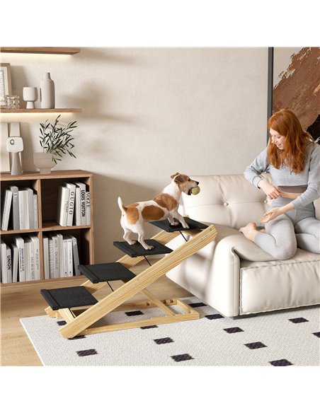 PawHut Adjustable Dog Steps Dog Ramp, 4-Step Non-slip Pet Stairs for Large Sized Dogs, Foldable Dog Stairs for Bed Sofa - pic 146055 | FastDaddyshop