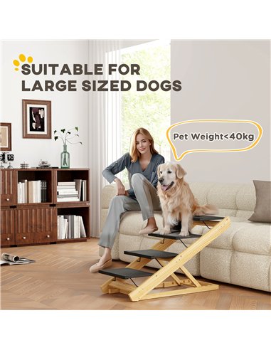 PawHut Adjustable Dog Steps Dog Ramp, 4-Step Non-slip Pet Stairs for Large Sized Dogs, Foldable Dog Stairs for Bed Sofa