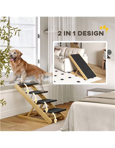 PawHut Adjustable Dog Steps Dog Ramp, 4-Step Non-slip Pet Stairs for Large Sized Dogs, Foldable Dog Stairs for Bed Sofa