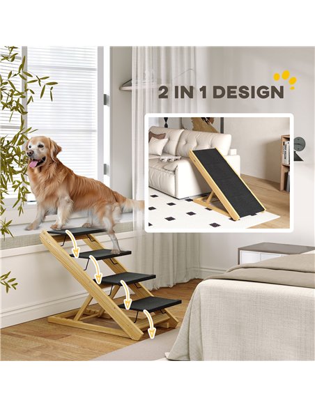 PawHut Adjustable Dog Steps Dog Ramp, 4-Step Non-slip Pet Stairs for Large Sized Dogs, Foldable Dog Stairs for Bed Sofa - pic 146058 | FastDaddyshop