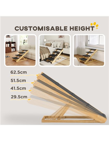 PawHut Adjustable Dog Steps Dog Ramp, 4-Step Non-slip Pet Stairs for Large Sized Dogs, Foldable Dog Stairs for Bed Sofa - pic 146059 | FastDaddyshop