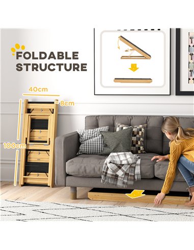 PawHut Adjustable Dog Steps Dog Ramp, 4-Step Non-slip Pet Stairs for Large Sized Dogs, Foldable Dog Stairs for Bed Sofa