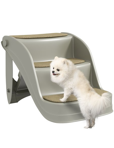 PawHut Foldable Pet Stairs 3 Steps with Non-slip Mats for Small Dogs, Grey - pic 146063 | FastDaddyshop