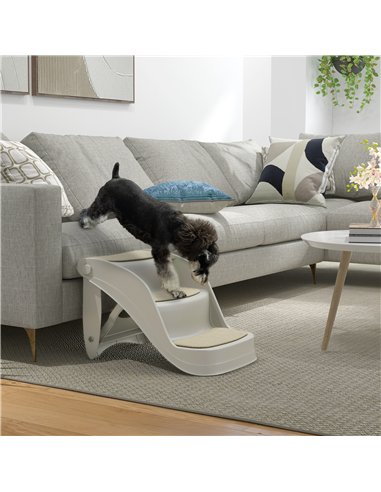 PawHut Foldable Pet Stairs 3 Steps with Non-slip Mats for Small Dogs, Grey