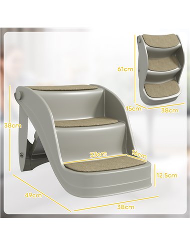 PawHut Foldable Pet Stairs 3 Steps with Non-slip Mats for Small Dogs, Grey