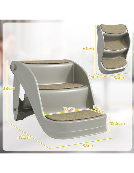 PawHut Foldable Pet Stairs 3 Steps with Non-slip Mats for Small Dogs, Grey - pic 146065 | FastDaddyshop