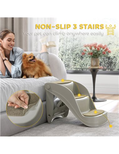 PawHut Foldable Pet Stairs 3 Steps with Non-slip Mats for Small Dogs, Grey