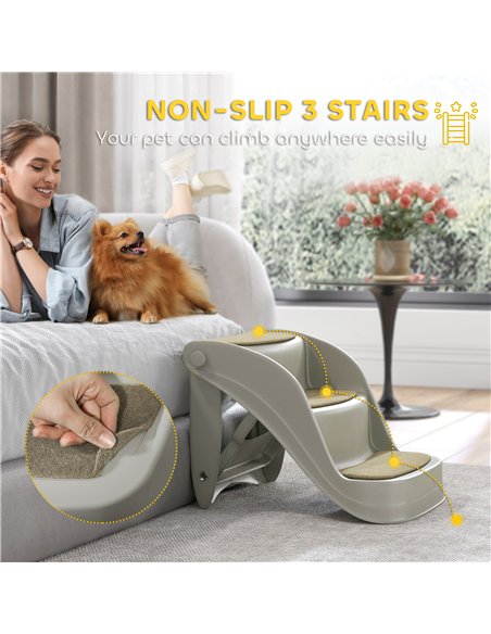 PawHut Foldable Pet Stairs 3 Steps with Non-slip Mats for Small Dogs, Grey - pic 146066 | FastDaddyshop