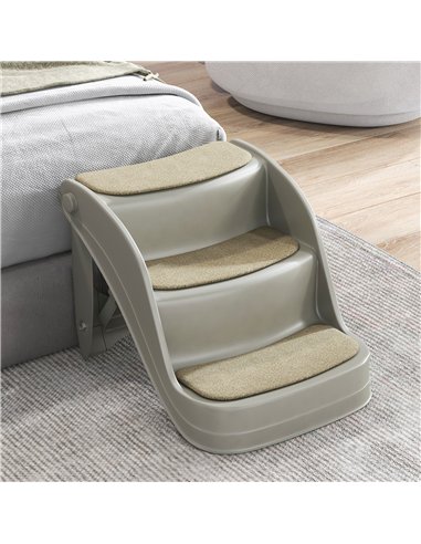 PawHut Foldable Pet Stairs 3 Steps with Non-slip Mats for Small Dogs, Grey