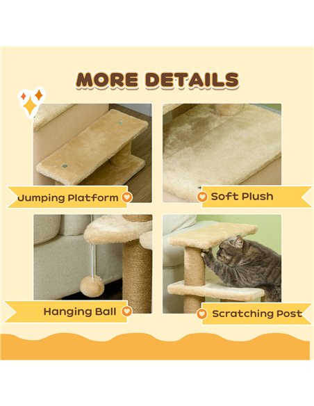 PawHut Adjustable Cat Steps, with House & Hanging Toy Ball - Beige - pic 146077 | FastDaddyshop