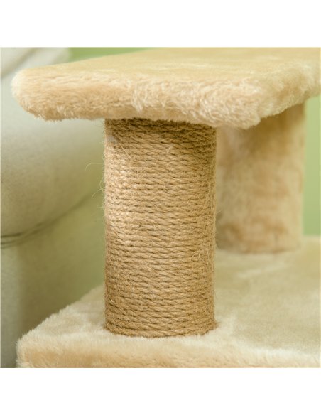 PawHut Adjustable Cat Steps, with House & Hanging Toy Ball - Beige - pic 146079 | FastDaddyshop
