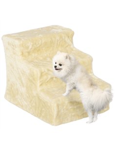 PawHut Three-Step Dog Stairs, with Washable Plush Cover, for High Bed Sofa, Dog Stairs for Small Dog and Cat - Beige