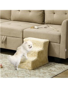 PawHut Three-Step Dog Stairs, with Washable Plush Cover, for High Bed Sofa, Dog Stairs for Small Dog and Cat - Beige 2