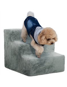 PawHut Three-Step Dog Stairs, with Washable Plush Cover, for High Bed Sofa, Dog Stairs for Small Dog and Cat - Light Grey