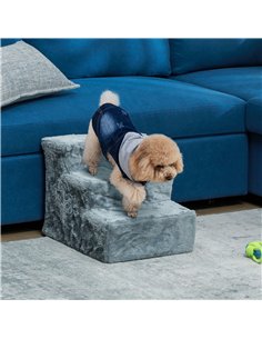 PawHut Three-Step Dog Stairs, with Washable Plush Cover, for High Bed Sofa, Dog Stairs for Small Dog and Cat - Light Grey 2